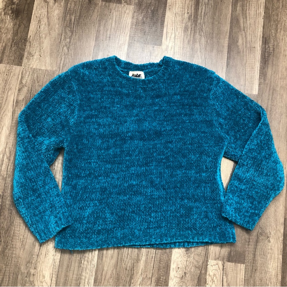 Vintage 80s 90s Chenille Sweater Womens Small Teal Northern Reflections Acrylic